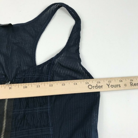 Free People Womens Tank Top Full Zip Blue Striped Cotton Sleeveless Shirt Size 6 - Picture 8 of 12